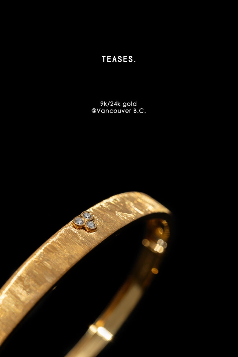 Wide Solid Gold Bracelet with Diamond Accents, Italian Wire-Drawn Craftsmanship