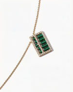 Fortune Abacus Necklace in 14K gold with emerald enamel and diamonds, featuring a detailed movable abacus design.