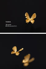 18K 골드로 만든 나비 모양의 반짝이는 귀걸이, 자유롭고 우아한 컬렉션