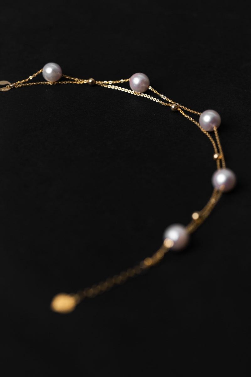 Double-Layer Akoya Pearl Bracelet with Gold Beads in 18K Gold