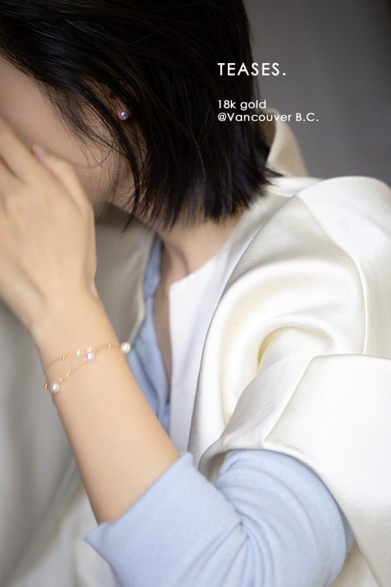 Double-Layer Akoya Pearl Bracelet with Gold Beads in 18K Gold