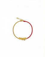 Fortune Coin & Diamond Red String Bracelet in 18K Gold with five golden coins and real diamonds for 2025 New Year prosperity