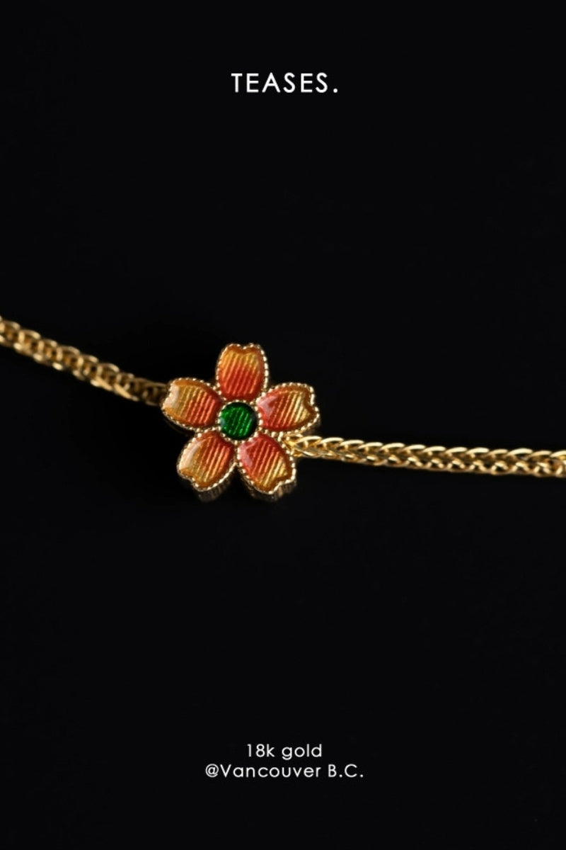 Peach Blossom Enamel Bracelet in 18K Gold, Spring Collection