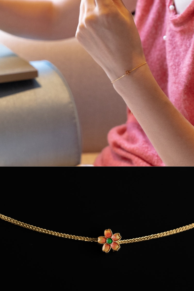 Peach Blossom Enamel Bracelet in 18K Gold, Spring Collection