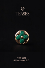 TEASES 18K Solid Gold Energetic Clover Stud Earrings | Red Agate & Green Malachite