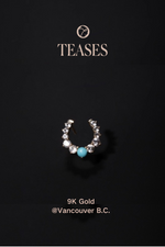 플래티넘 말굽 보석 스터드 | 9K 화이트 골드, 다이아몬드 & 천연 터키석