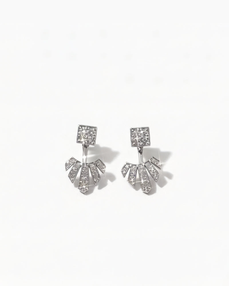 Princess-cut detachable diamond stud earrings in solid 14K white gold, convertible design