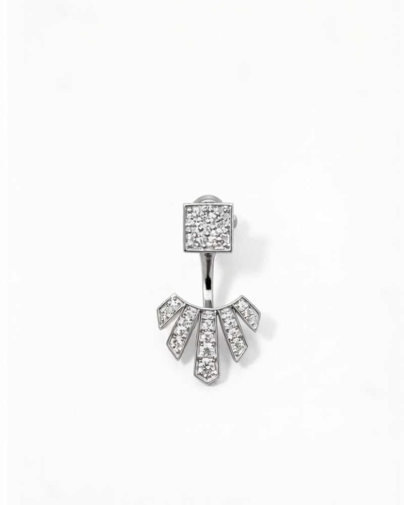 Princess-cut detachable diamond stud earrings in solid 14K white gold, front view