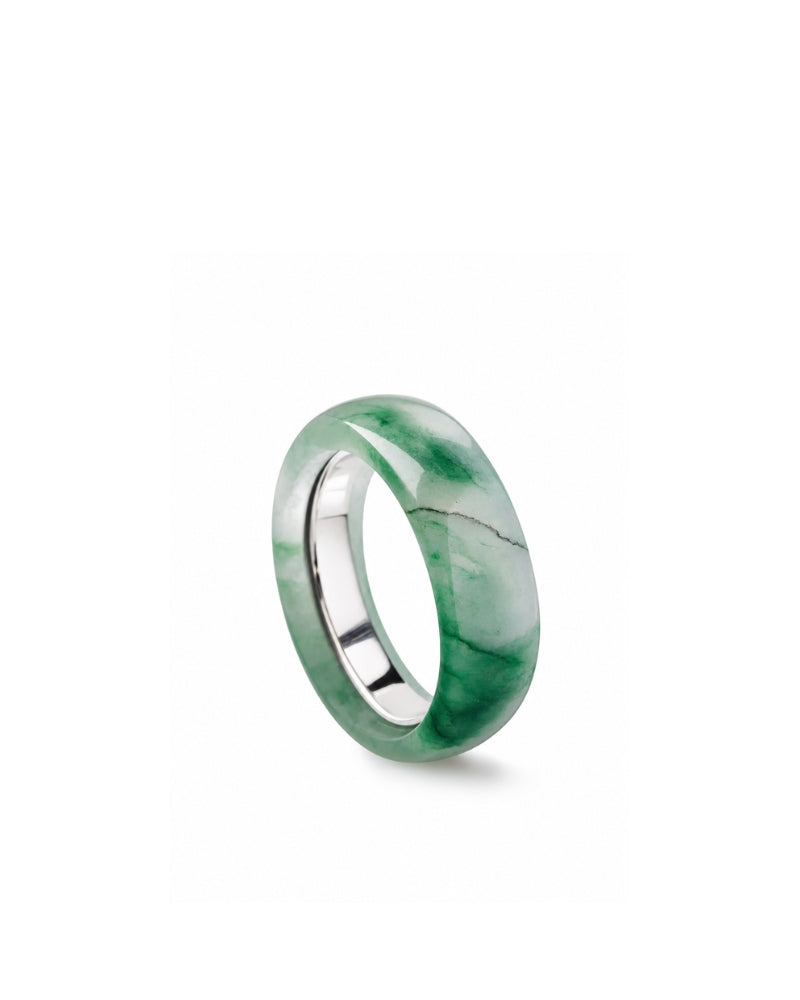 African Jade Art Deco Stackable Ring — Sterling Silver