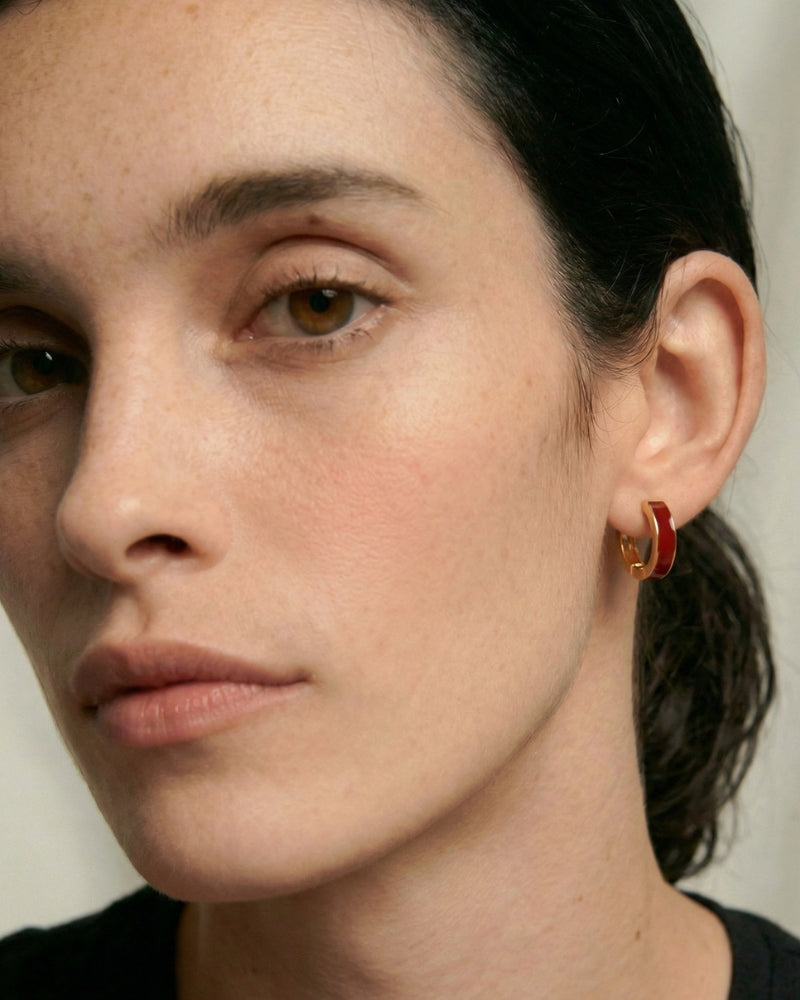 Burgundy Enamel Gold Hoop