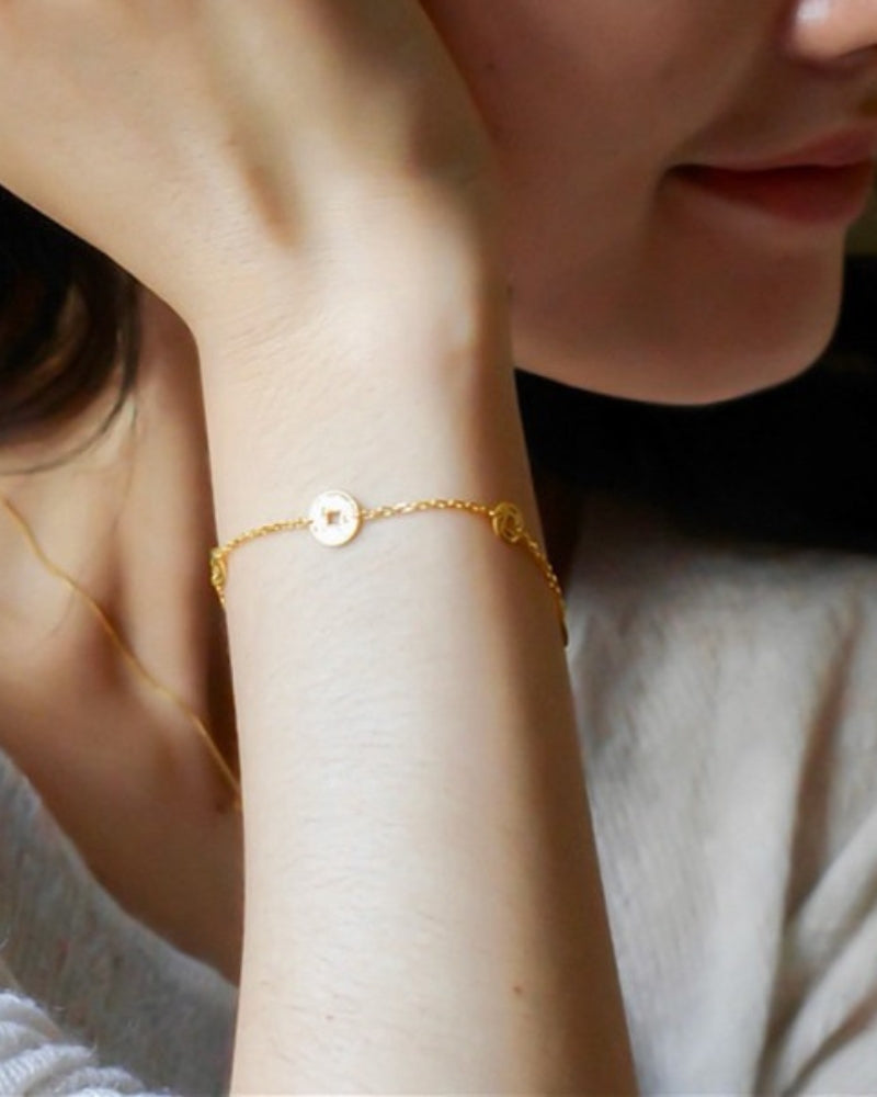 Fortune Coin Link Bracelet — 18K Solid Gold styled — bracelet showcase by TEASES