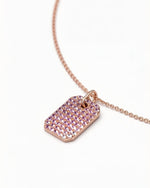 14K gold pink necklace with natural pink ruby and blue sapphire pendant