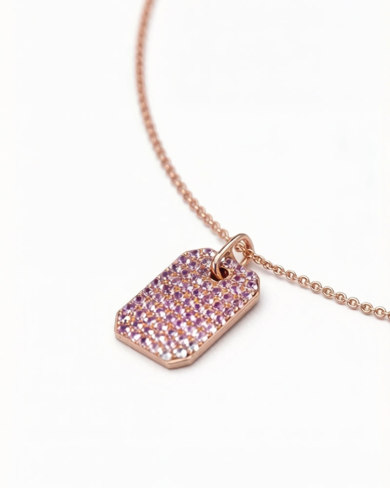 14K gold pink necklace with natural pink ruby and blue sapphire pendant