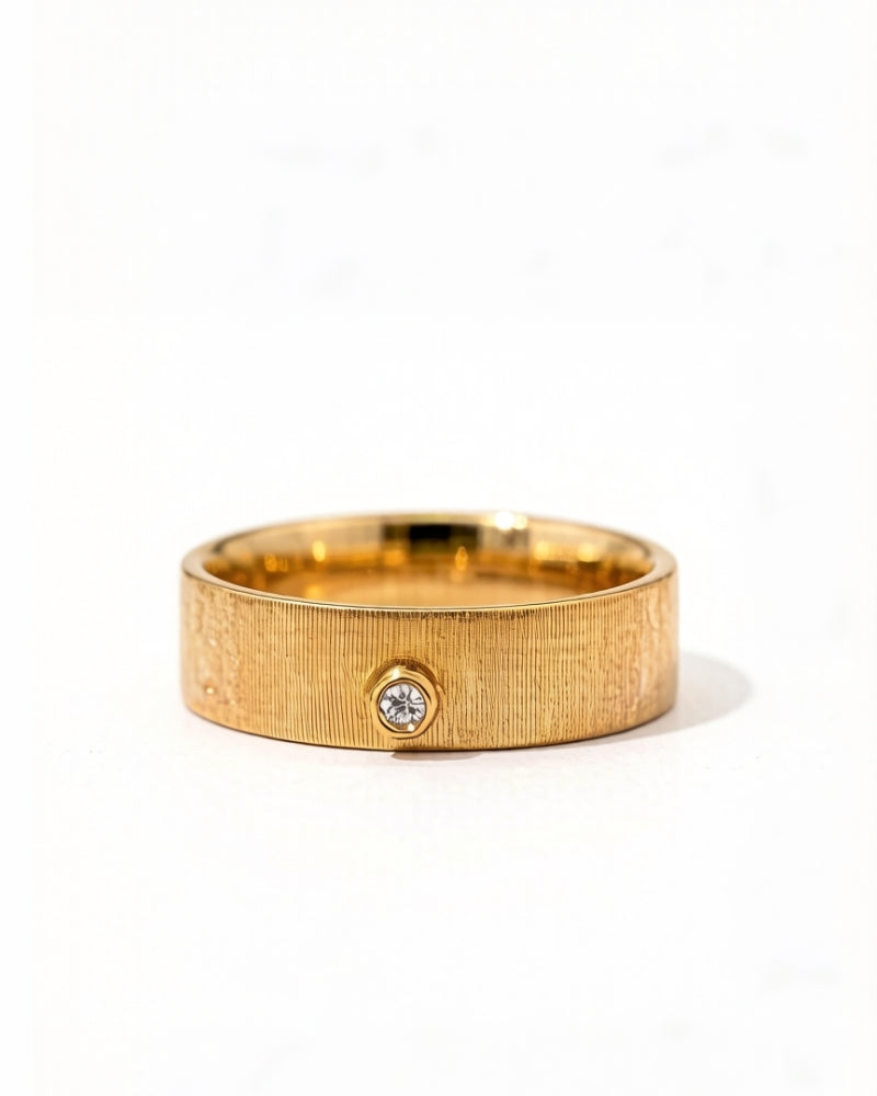 Silk gold diamond couple rings in 14K solid gold with Italian wire-drawn design