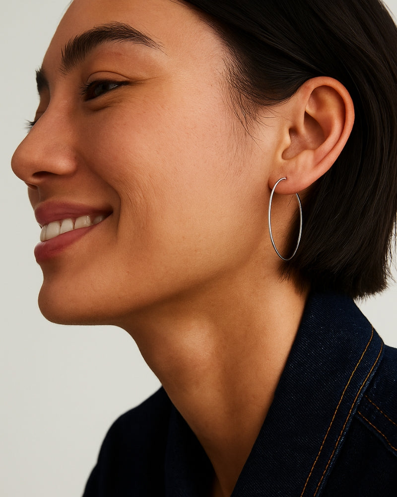 18K White Gold Classic Hoops