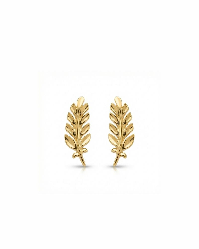 18K solid gold wheat spike stud earrings inspired by Tiffany Olive Branch design