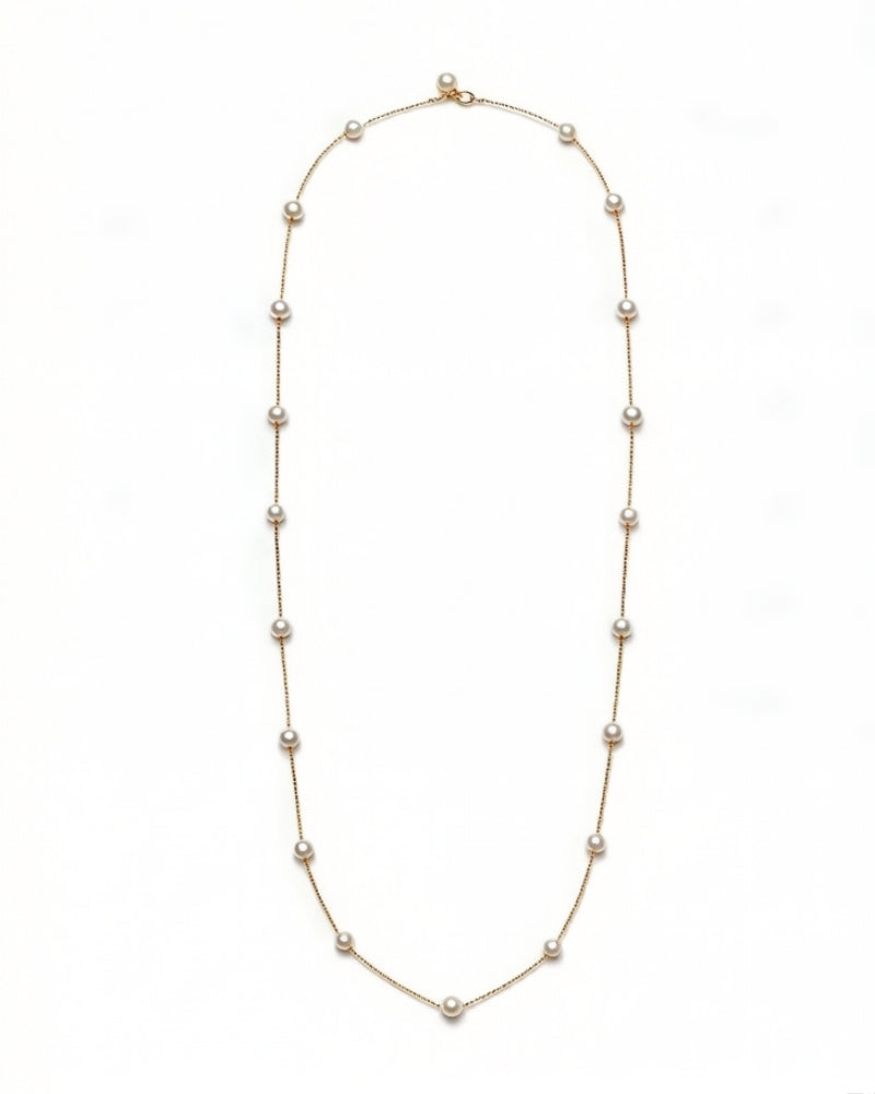 Classic Akoya pearl necklace with 18K solid gold, perfectly round ocean pearls.