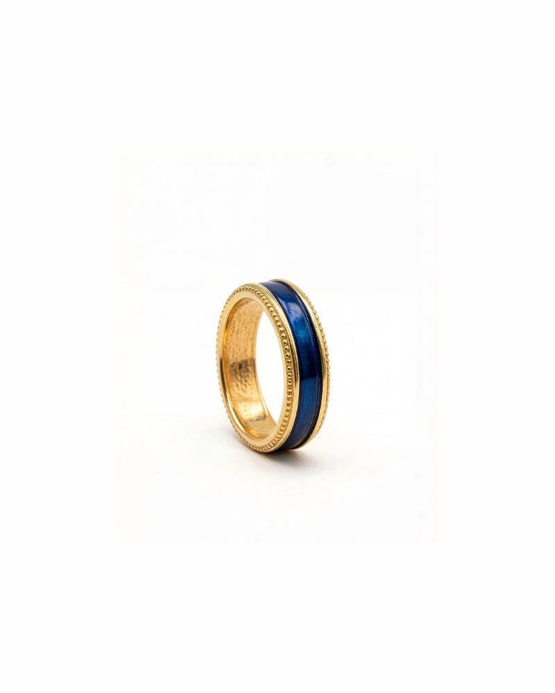 Flowing Enamel Regent Ring in 14K gold with royal blue gradient antique design