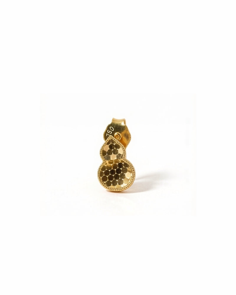 Pair of solid 18K gold stud earrings shaped like gourds, waterproof and hand-forged with unique hammered details