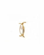 Akoya pearl brooch in 24K and 9K gold pea pod design with perfectly round ocean pearl