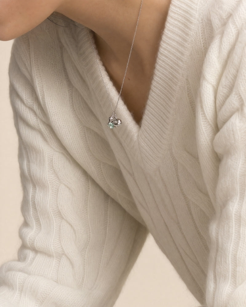 Full Pavé Cabbage Pendant Necklace — alternate angle by TEASES
