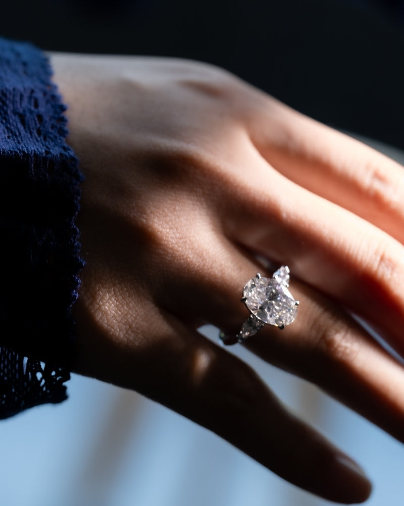 Close-up detail of Pigeon Egg Oval Diamond Ring — craftsmanship by TEASES