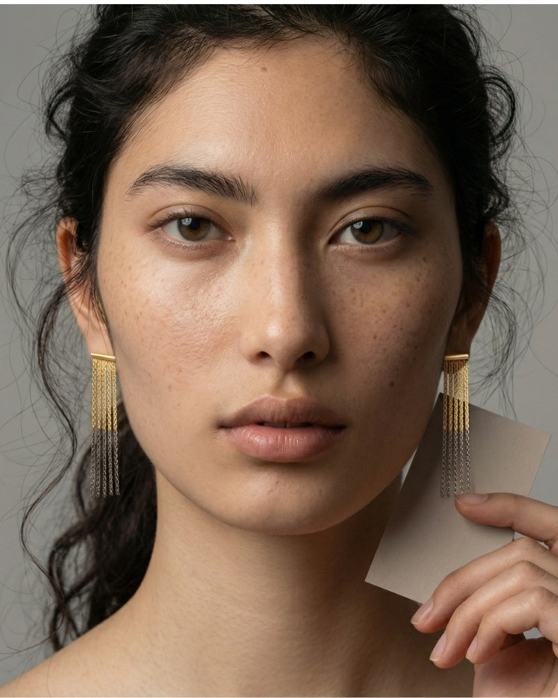 Two-Tone Gold Tassel Earrings - front view | TEASES Fine Jewelry