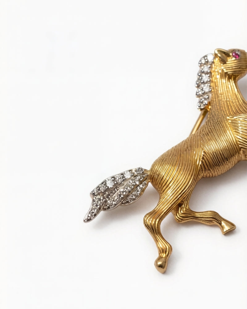 Pegasus 24K Gold Brooch - front view | TEASES Fine Jewelry