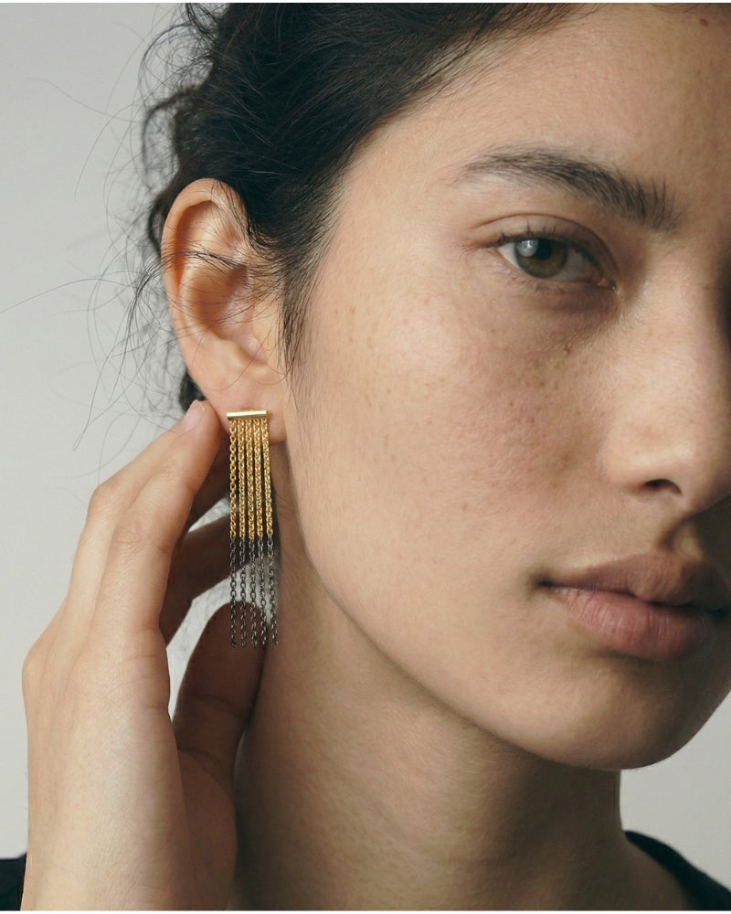 Two-Tone Gold Tassel Earrings - detail view | TEASES Fine Jewelry
