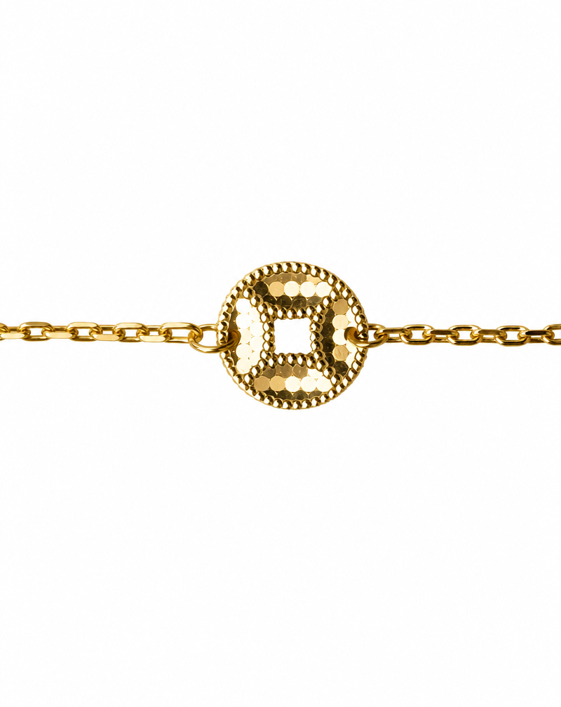 Fortune Coin Link Bracelet — 18K Solid Gold — alternate angle by TEASES