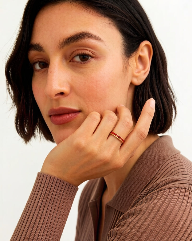 Burgundy Enamel Gold Stackable Ring