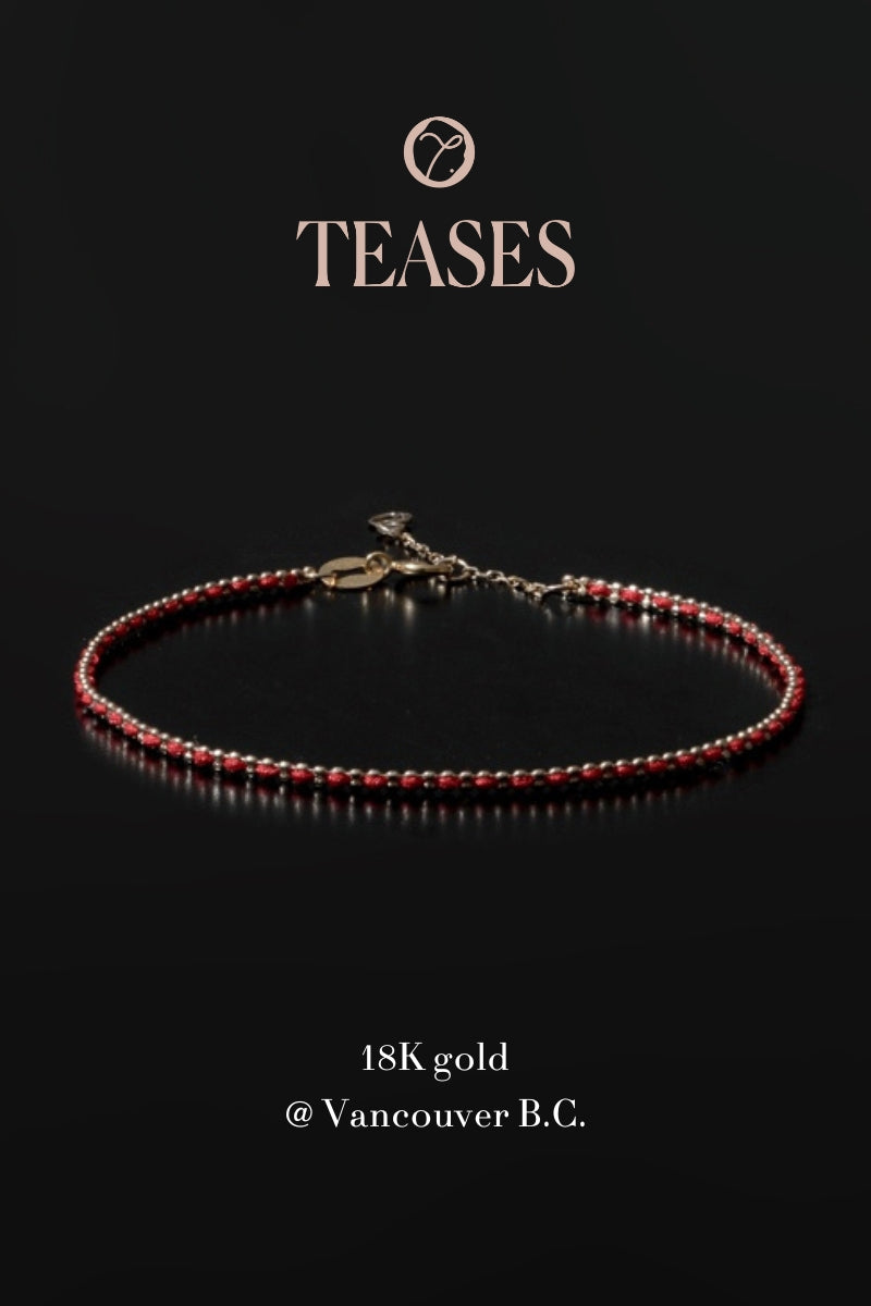 Red Silk Bracelet in 18K Gold, Lucky Series