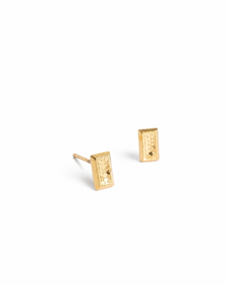 Gold Brick Stud Earrings