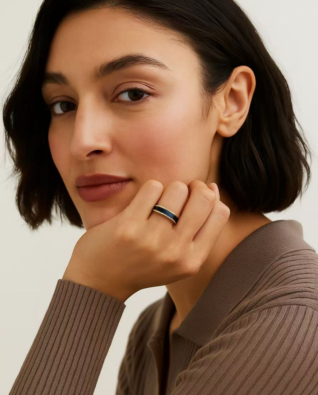 Flowing enamel regent ring in 14K gold with royal blue gradient and antique craftsmanship details