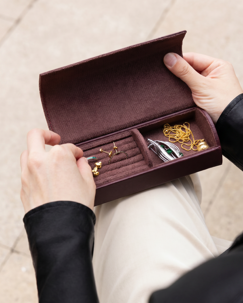 Calfskin Leather Glasses & Jewelry Travel Case - Voyage - Image 2