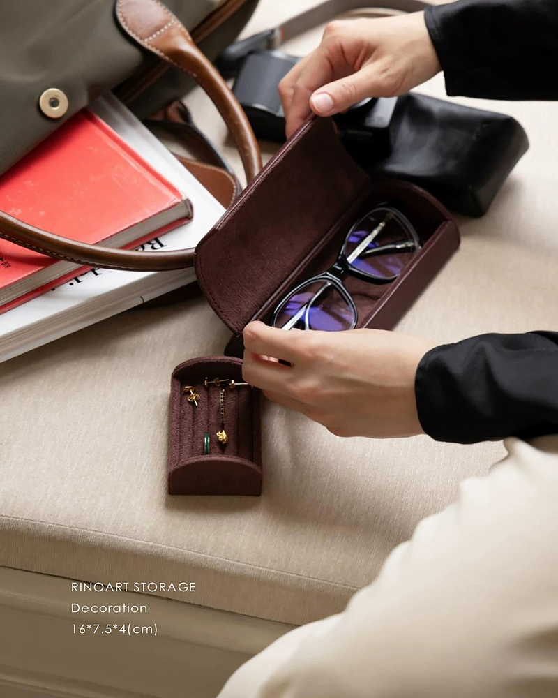 Calfskin Leather Glasses & Jewelry Travel Case - Voyage - Image 6